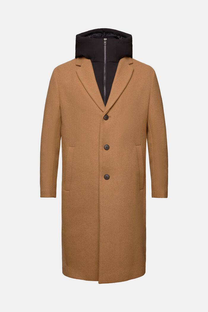 Mantel mit abnehmbarer Kapuze aus Wollmix, CAMEL, detail image number 5