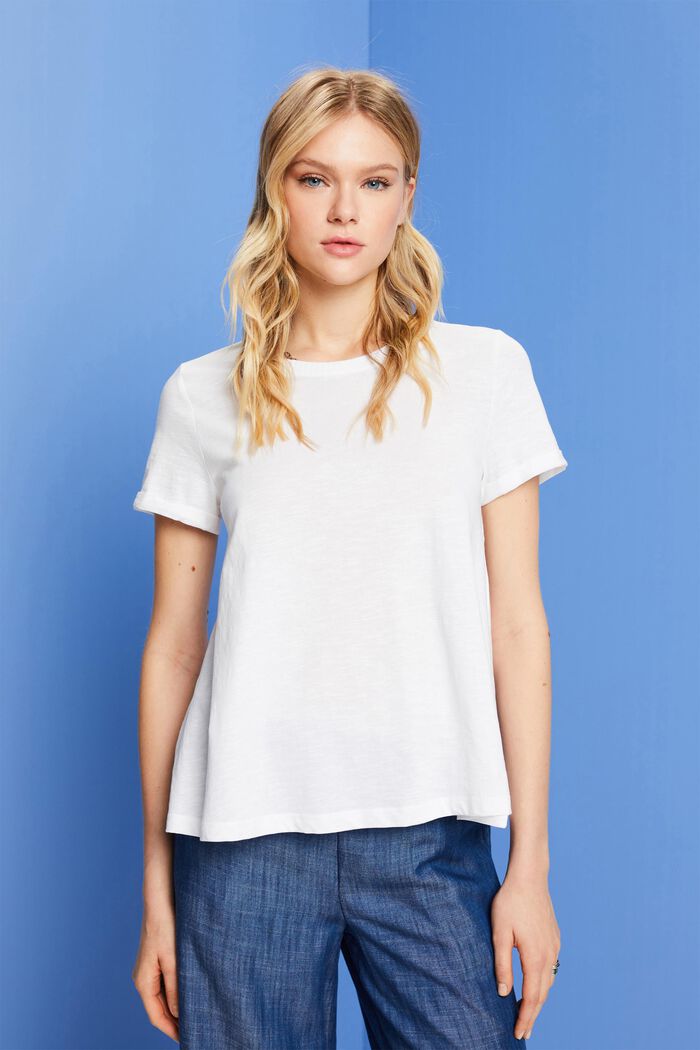 Klassisches Rundhals-T-Shirt, 100 % Baumwolle, WHITE, detail image number 0