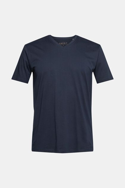 T-Shirt mit V-Ausschnitt aus nachhaltiger Baumwolle, NAVY, overview