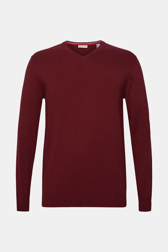 V-Neck-Pullover, 100% Baumwolle, DARK RED, detail image number 0