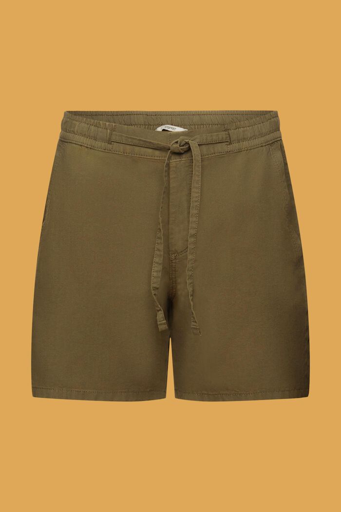 Twill-Shorts mit gesmokter Taille, KHAKI GREEN, detail image number 7