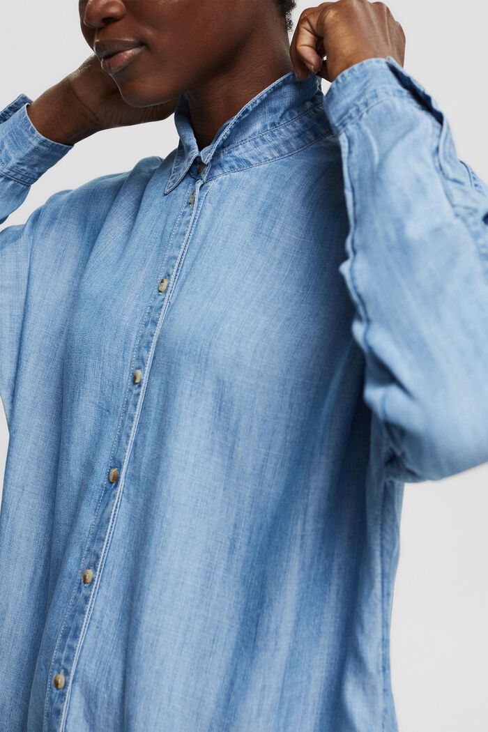 Aus TENCEL™: Oversize-Hemd in Jeansoptik, BLUE MEDIUM WASHED, detail image number 3