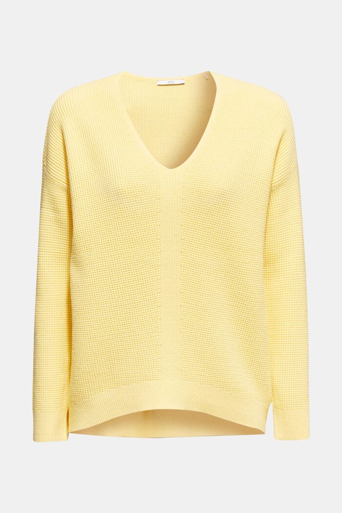 V-Neck-Pullover aus Perlstrick, YELLOW, detail image number 0