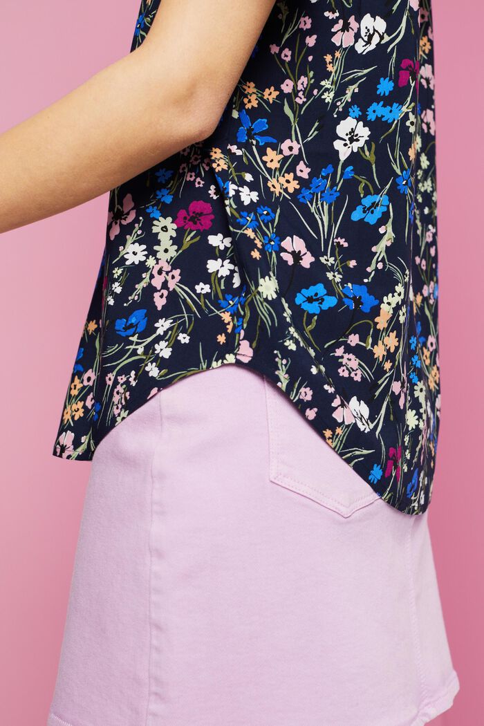Florale Bluse mit geschlitztem Ausschnitt, NAVY, detail image number 2