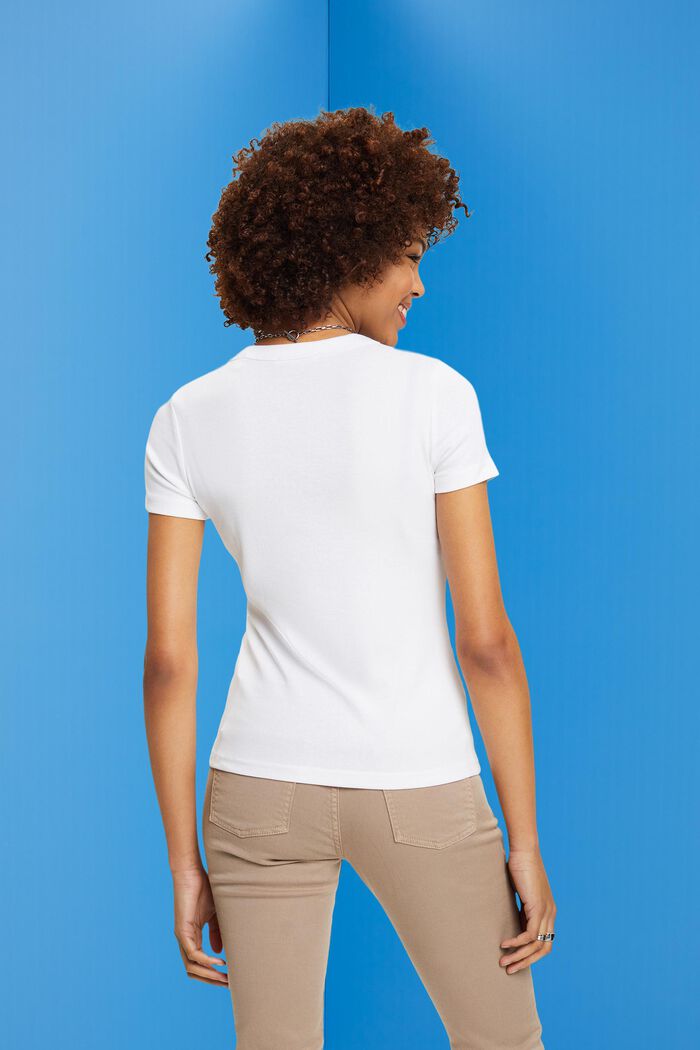 T-Shirt mit floralem Print auf der Brust, WHITE, detail image number 3