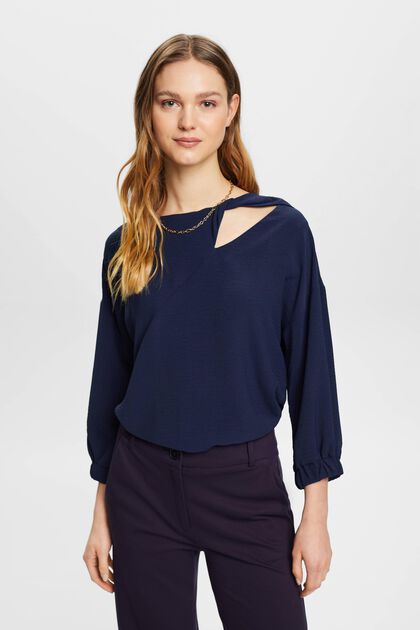 Bluse mit Cut-out-Detail, NAVY, overview