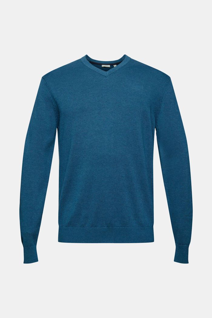 V- Neck Pullover aus 100% Pima Cotton, PETROL BLUE, overview