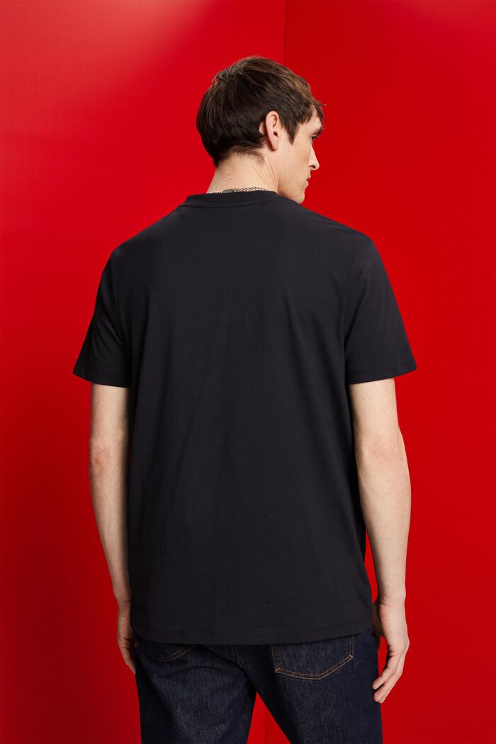 T-Shirt mit V-Ausschnitt aus Pima-Baumwolle, BLACK, detail image number 3