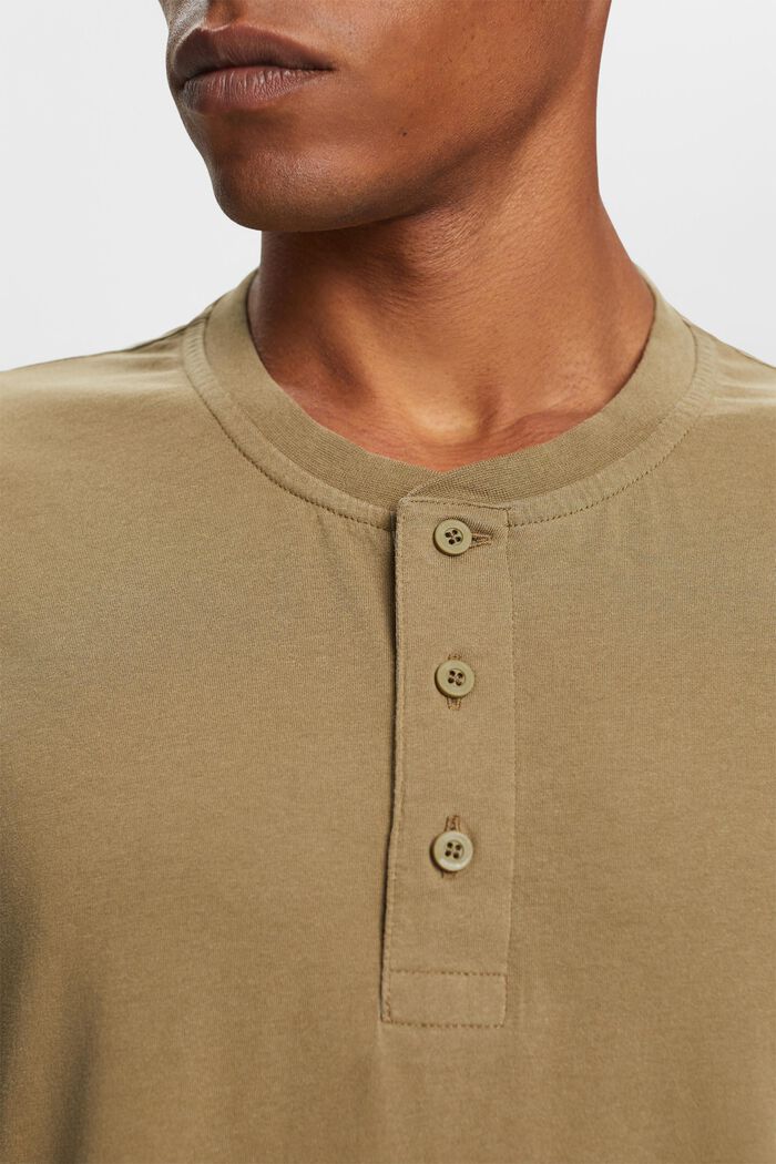 Henley-T-Shirt, 100 % Baumwolle, KHAKI GREEN, detail image number 2