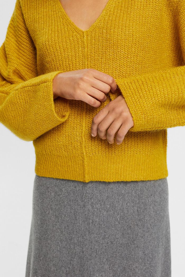 Cropped-Pullover aus Wollmix, DUSTY YELLOW, detail image number 0
