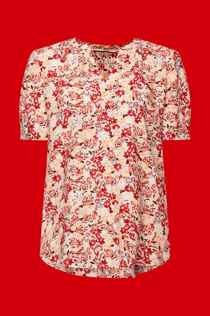 Florale Bluse mit Schlitz am Ausschnitt, LIGHT PINK, overview