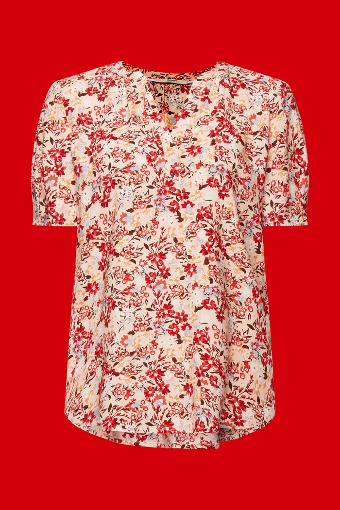 Florale Bluse mit Schlitz am Ausschnitt, LIGHT PINK, detail image number 6