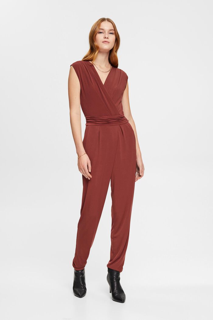 Jersey-Jumpsuit in Wickelform, BORDEAUX RED, detail image number 0