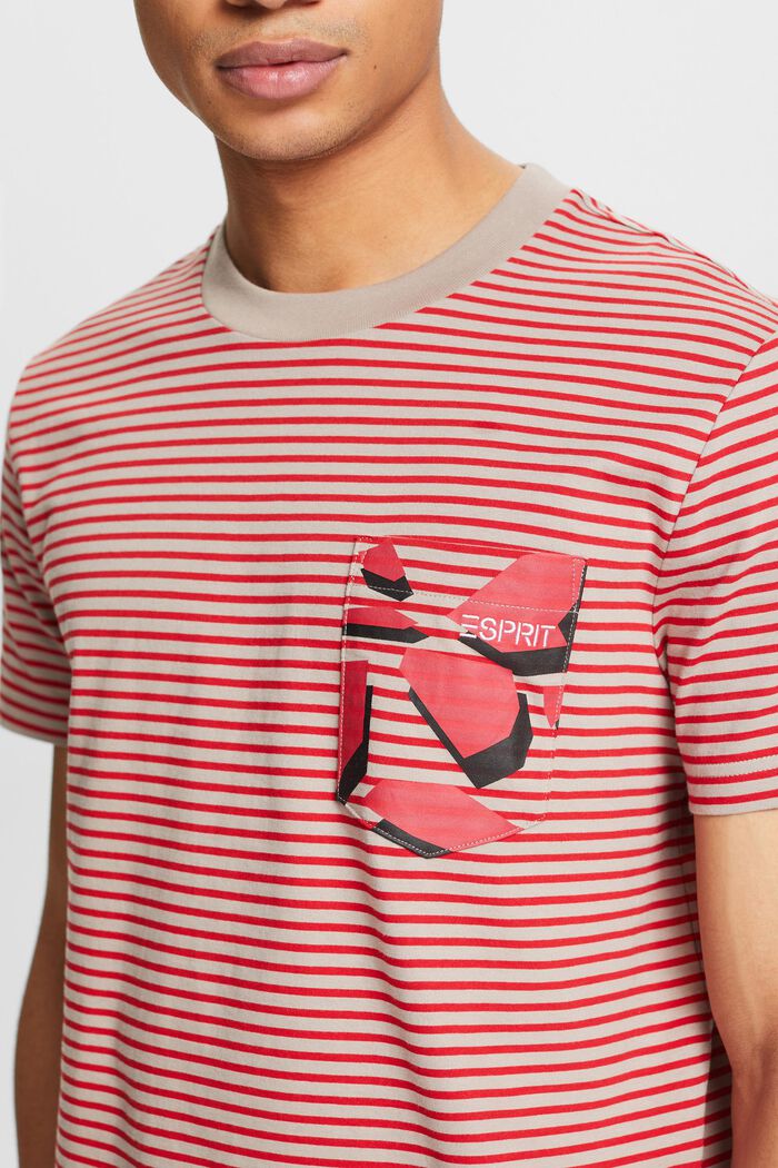 Gestreiftes T-Shirt aus Baumwolljersey, DARK RED, detail image number 3