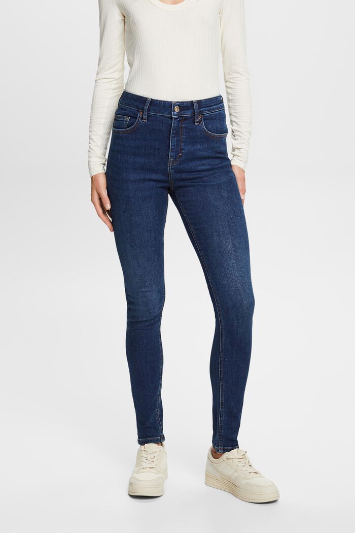 Schmale Jeans mit hohem Bund, BLUE DARK WASHED, detail image number 0