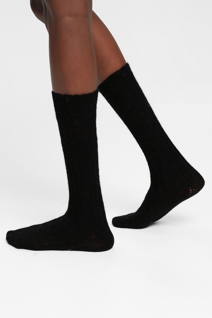 Boot-Socken aus Materialmix mit Wolle und Alpaka, BLACK, detail image number 2