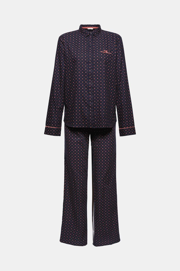 Pyjama mit Punkte-Print, 100% Bio-Baumwolle, NAVY, overview