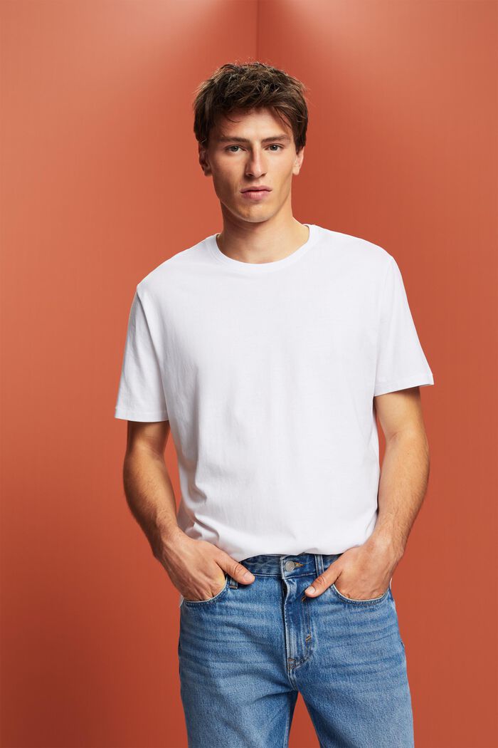Jersey-T-Shirt mit Print hinten, 100 % Baumwolle, WHITE, detail image number 0