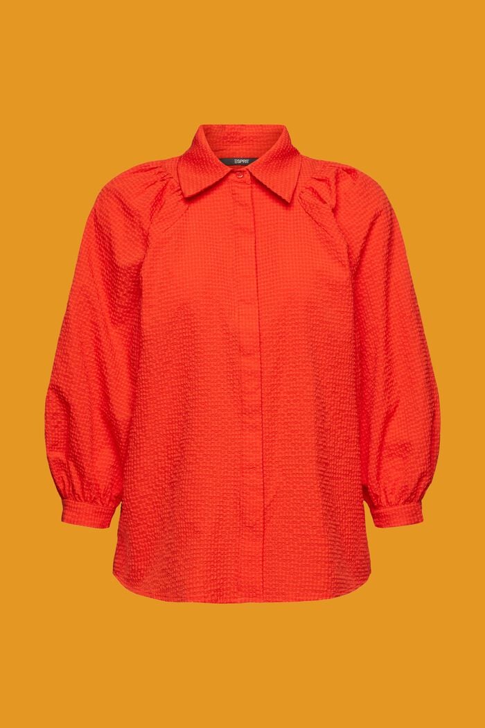 Seersucker-Bluse mit bauschigen Ärmeln, ORANGE RED, detail image number 5