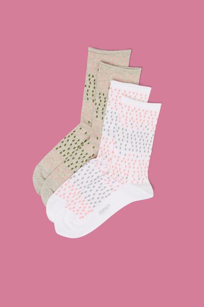 2er-Pack Socken mit Punktemuster, Bio-Baumwolle, BEIGE/WHITE, overview