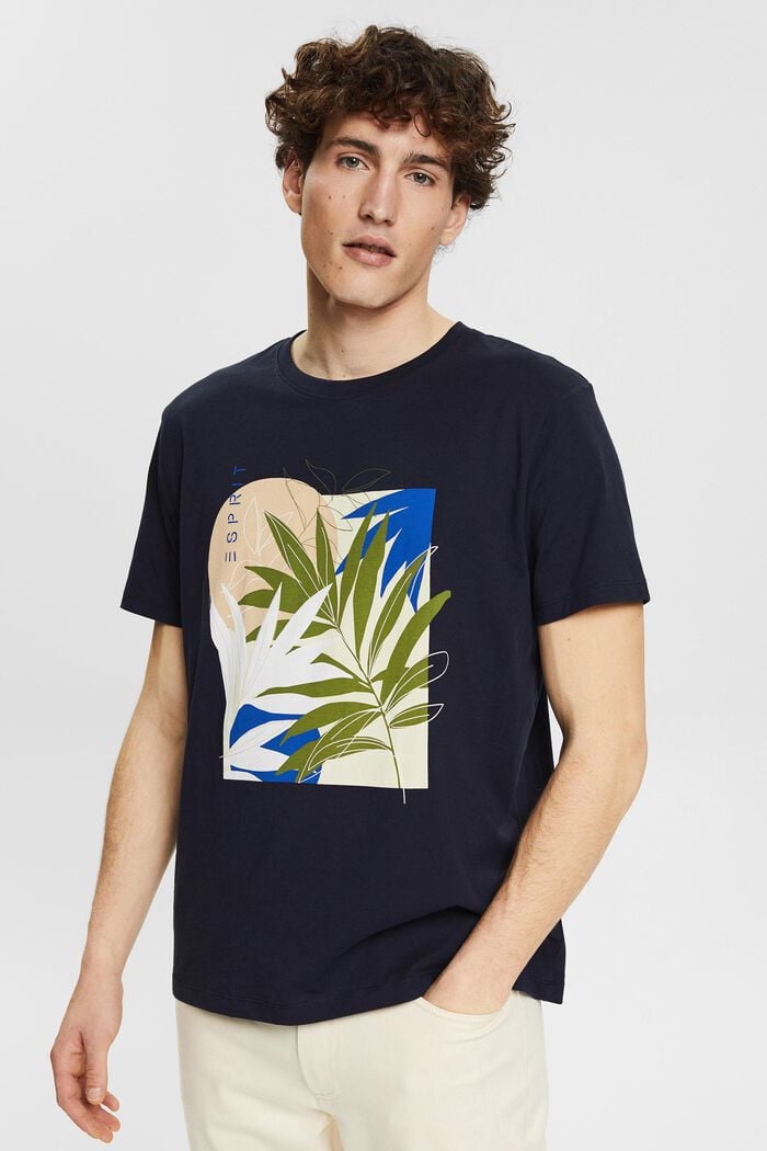 Jersey-T-Shirt mit Pflanzen-Print, NAVY, detail image number 0