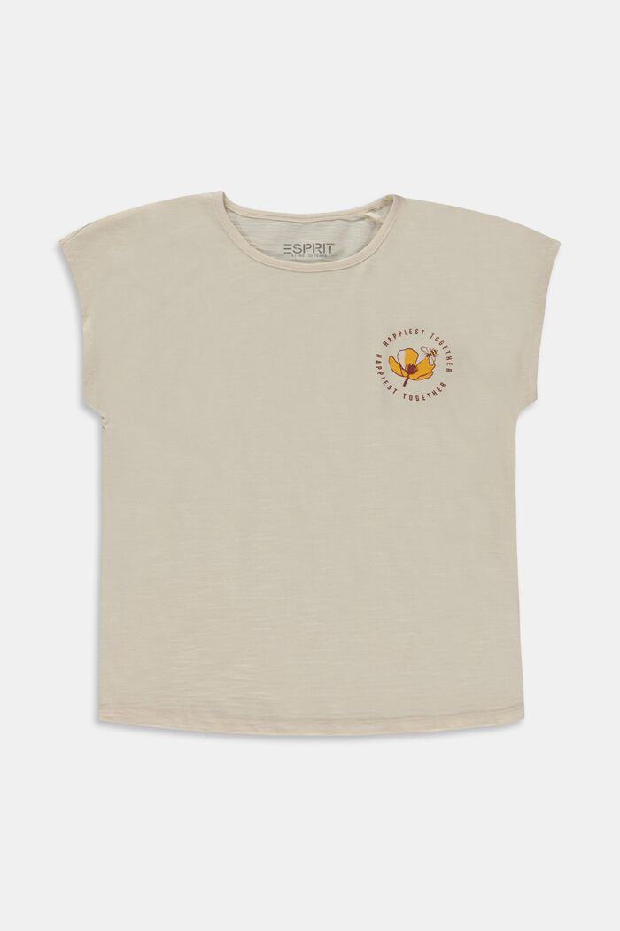 T-Shirt mit Slub-Struktur und Print an der Brust, LIGHT BEIGE, detail image number 0