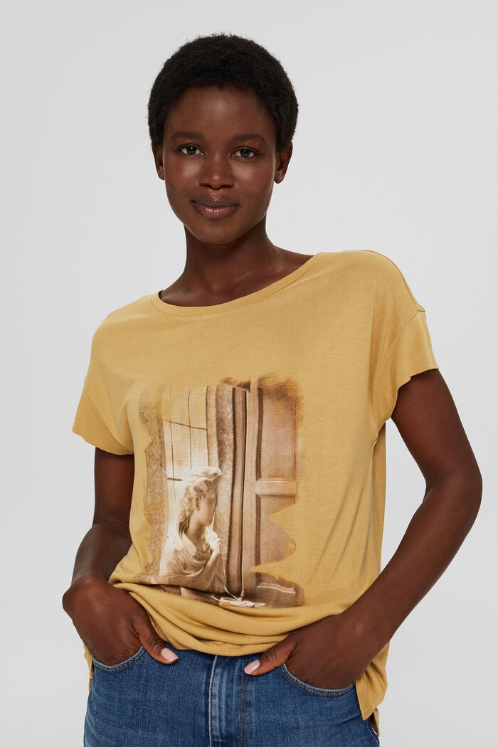 T-Shirt mit Print aus LENZING™ ECOVERO™, KHAKI BEIGE, overview