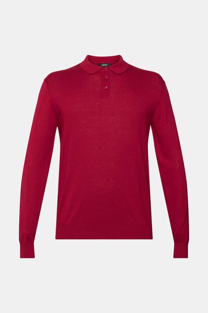 Mit TENCEL™: Langärmeliges Poloshirt, CHERRY RED, overview