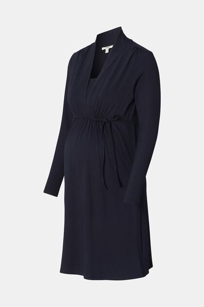 Jerseykleid mit V-Ausschnitt und Stillfunktion, NIGHT SKY BLUE, overview