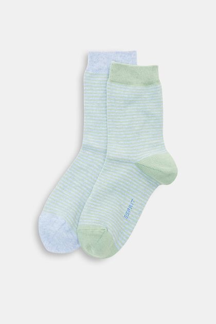Gestreifte Socken im 2er-Pack, Bio-Baumwolle, GREEN, overview
