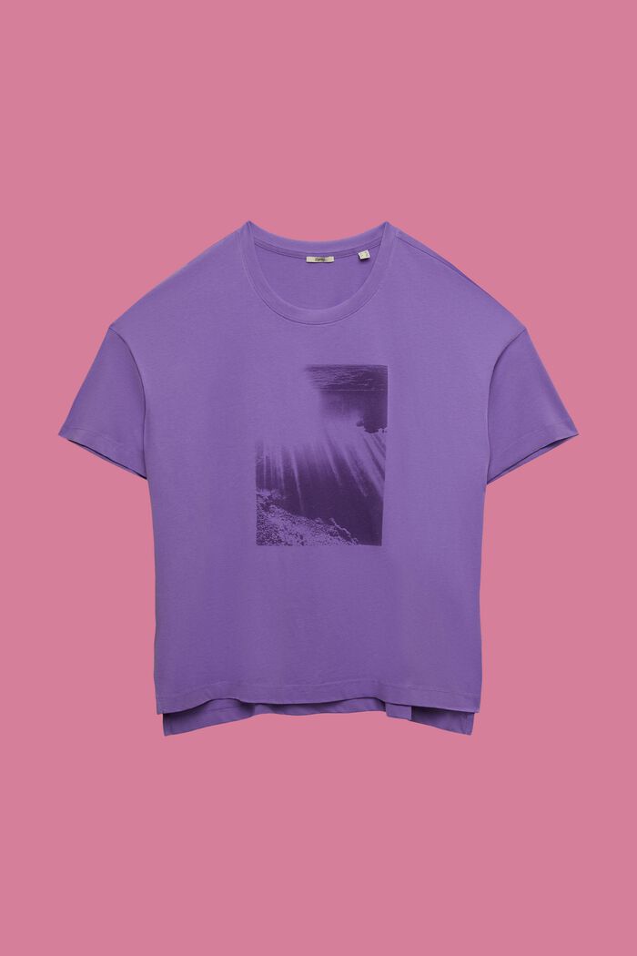 CURVY Baumwoll-T-Shirt mit Print auf der Vorderseite, PURPLE, detail image number 0