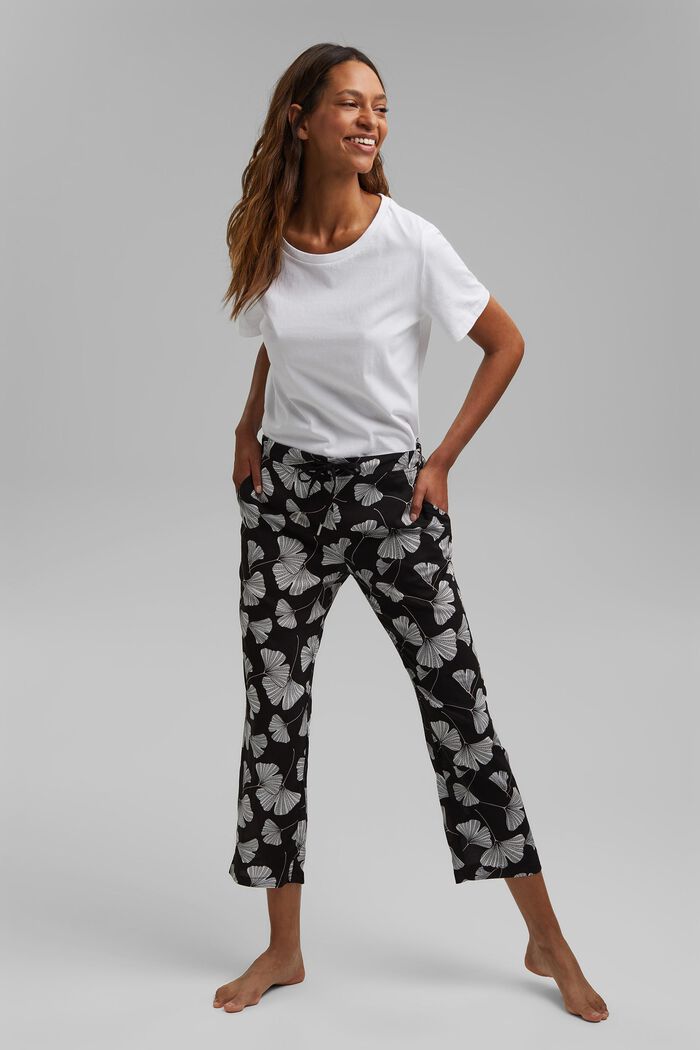 Pyjama-Hose mit Ginko-Print, LENZING™ ECOVERO™, BLACK, detail image number 1