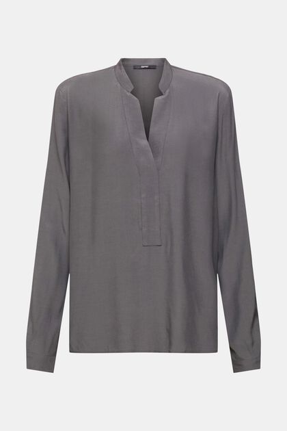 Bluse mit V-Neck, LENZING™ ECOVERO™, ANTHRACITE, overview
