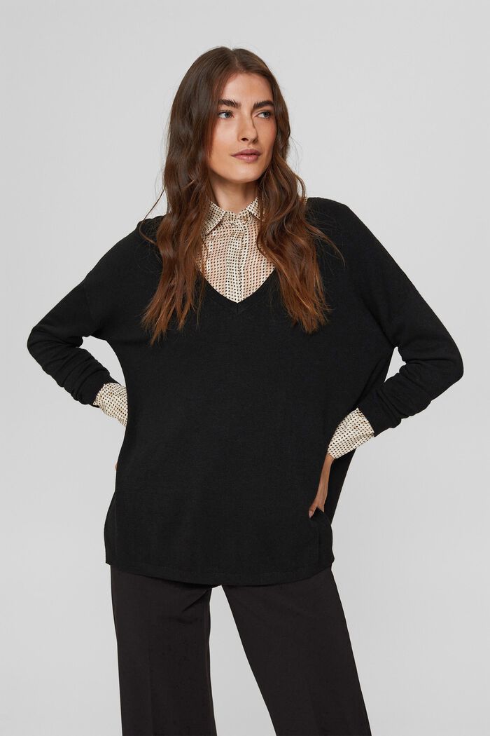 Oversize-Pullover mit Kaschmir-Woll-Blend, BLACK, detail image number 0