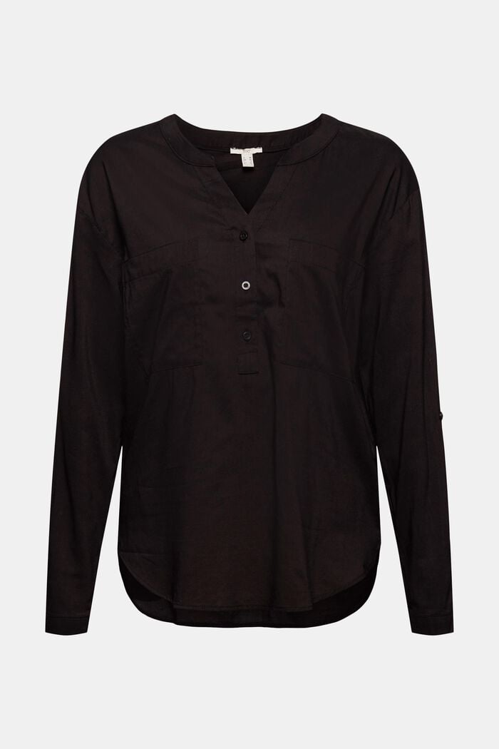 Bluse mit Kelchausschnitt und Taschen, BLACK, overview
