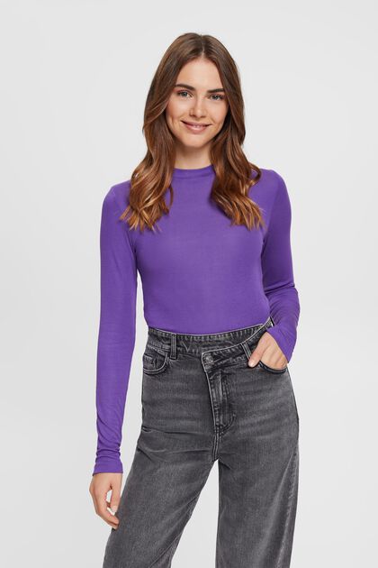 Cropped Fit Longsleeve, PURPLE, overview