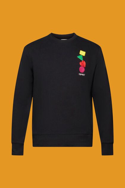 Sweatshirt mit geometrischem gesticktem Herzmotiv, BLACK, overview