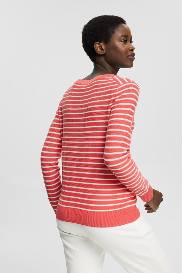 Pullover mit Streifen, 100% Baumwolle, CORAL, detail image number 3