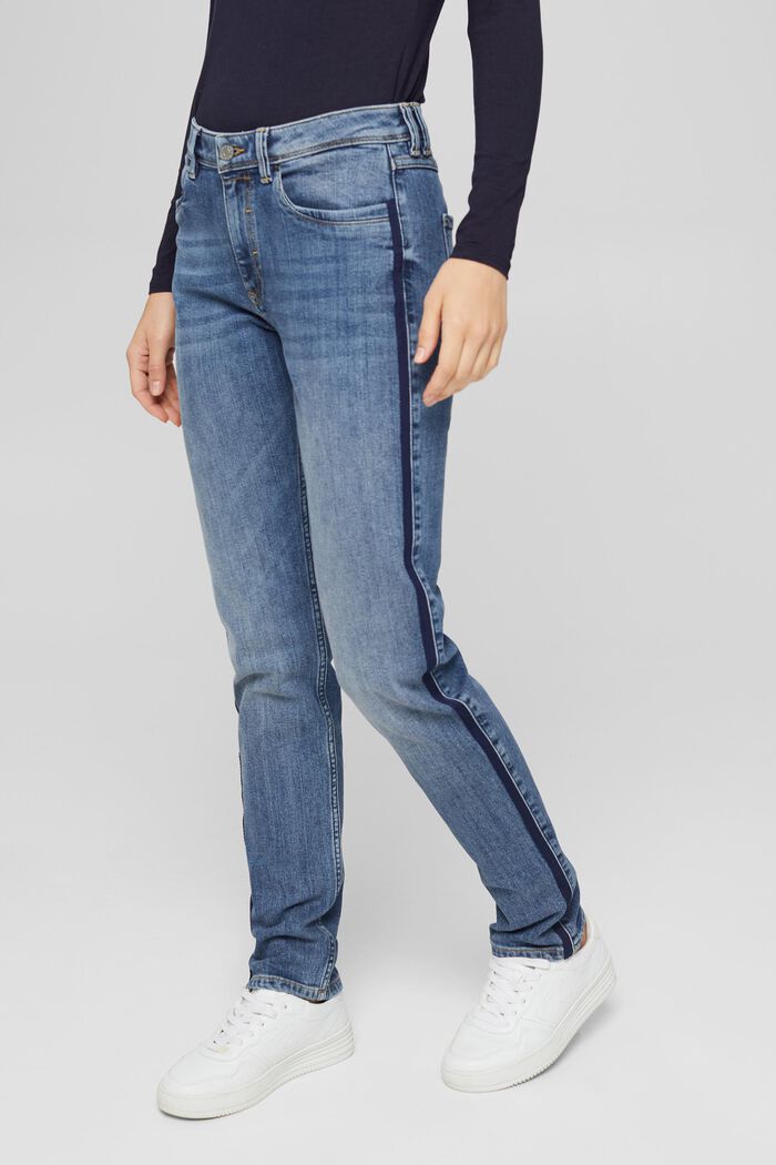 Stretch-Jeans mit Webstreifen, BLUE MEDIUM WASHED, detail image number 0