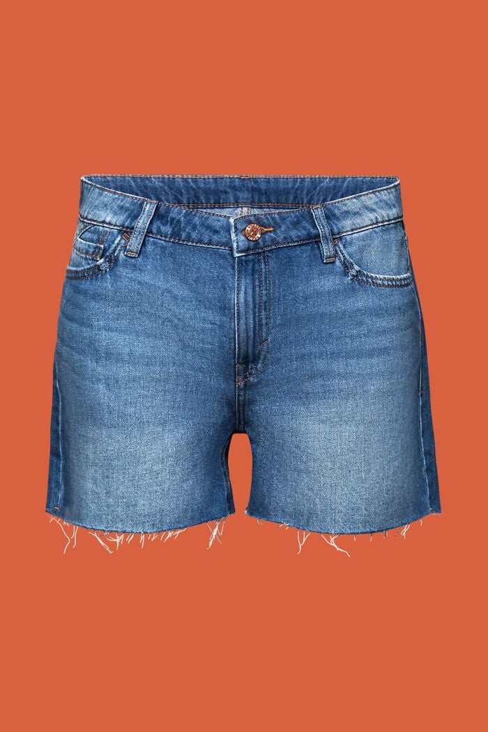 Jeans-Shorts mit ungesäumten Kanten, BLUE MEDIUM WASHED, detail image number 7