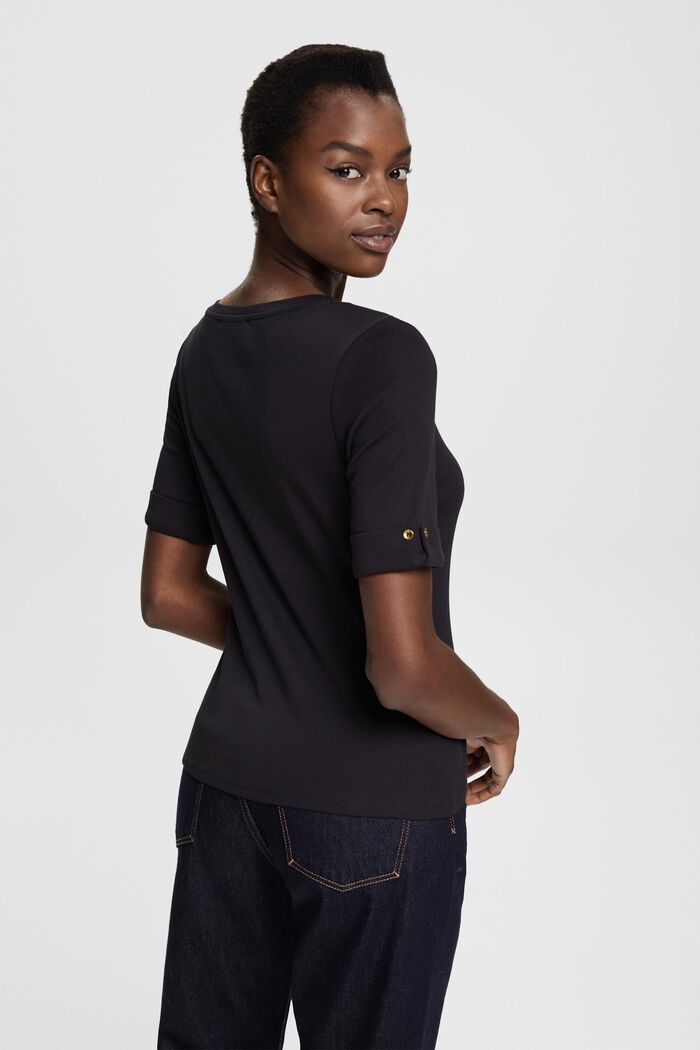 T-Shirt aus Bio-Baumwolle mit umgeschlagenem Ärmel, BLACK, detail image number 4