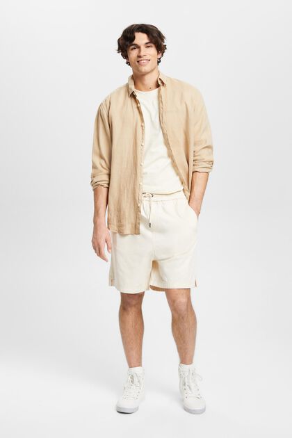 Shorts aus reiner Baumwolle mit Print hinten, CREAM BEIGE, overview