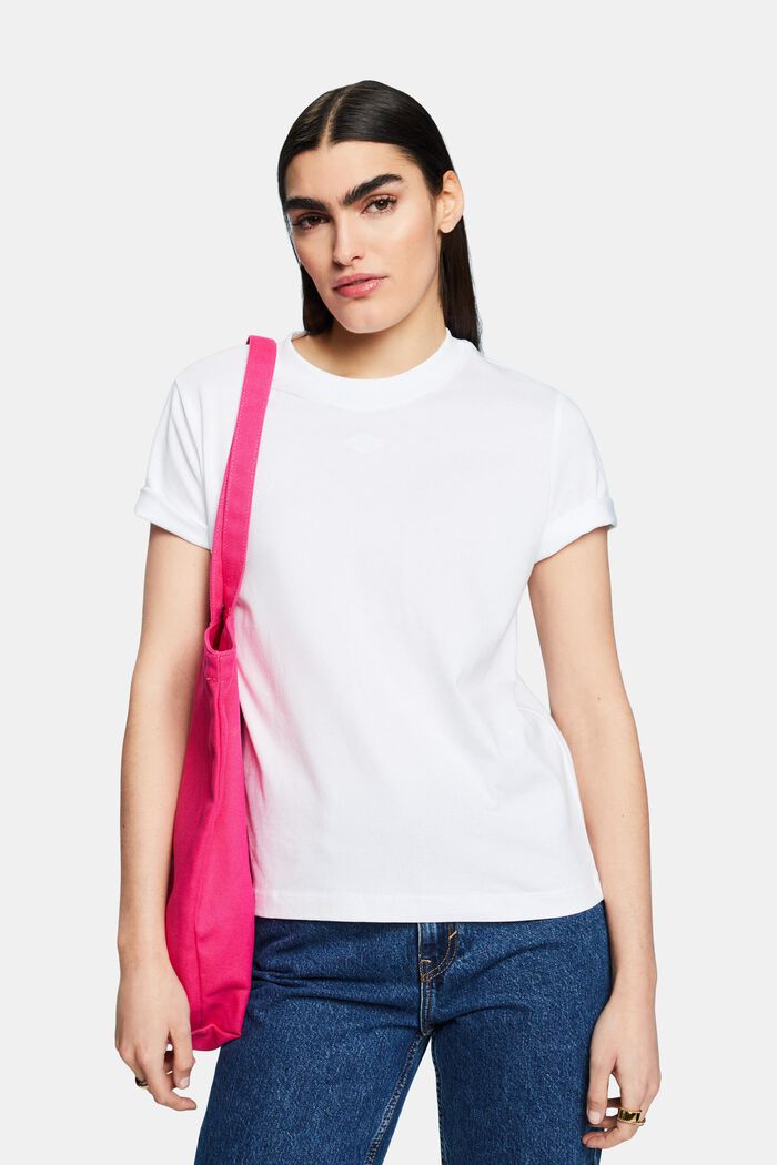 T-Shirt aus Pima-Baumwolle mit Logostickerei, WHITE, detail image number 0