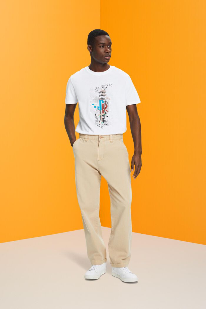 Schmal geschnittenes Baumwoll-T-Shirt mit Print, WHITE, detail image number 4