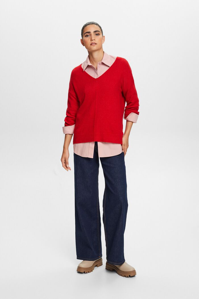 Wollmix-Pullover mit V-Ausschnitt, DARK RED, detail image number 4
