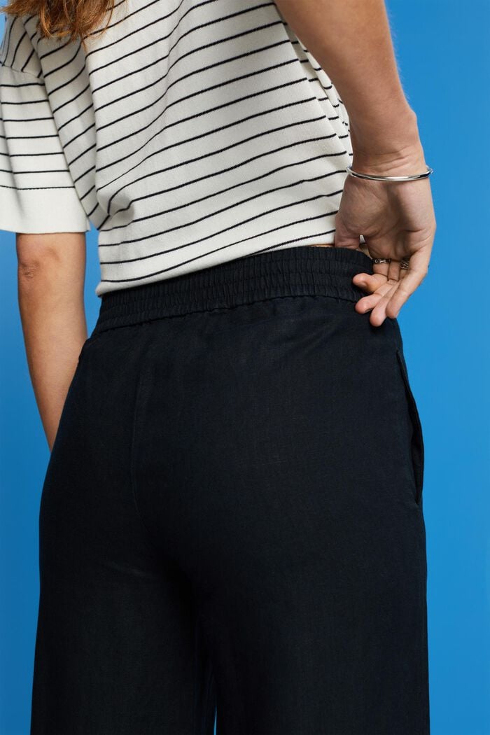 Pull-on-Leinenhose mit weitem Bein, BLACK, detail image number 4