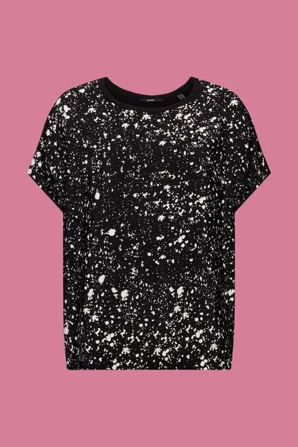 T-Shirt aus Materialmix, LENZING™ ECOVERO™, BLACK, overview