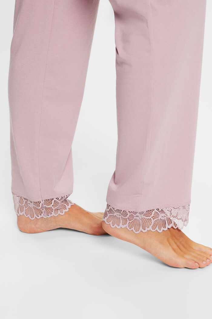 Jersey-Pyjama mit Spitzendetails, LIGHT PINK, detail image number 4