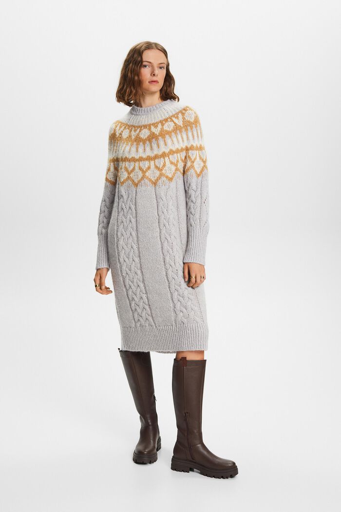Jacquard-Pulloverkleid aus Zopfstrick, LIGHT GREY, detail image number 0