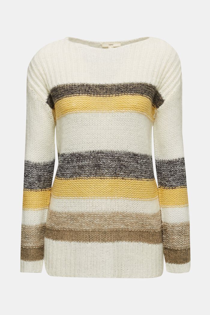 Mit Wolle/Alpaka: Long-Pullover mit Streifen, DUSTY YELLOW, detail image number 0